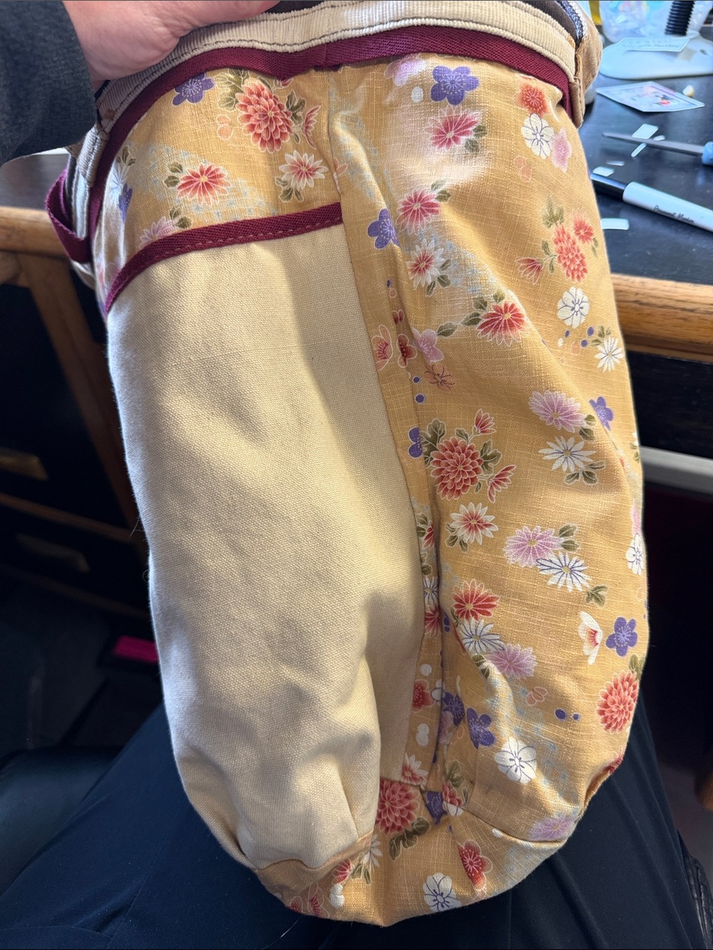 Lucky Brand Cream Canvas Tote with Purple Peace Sign and Green Trim - Picture 7 of 10